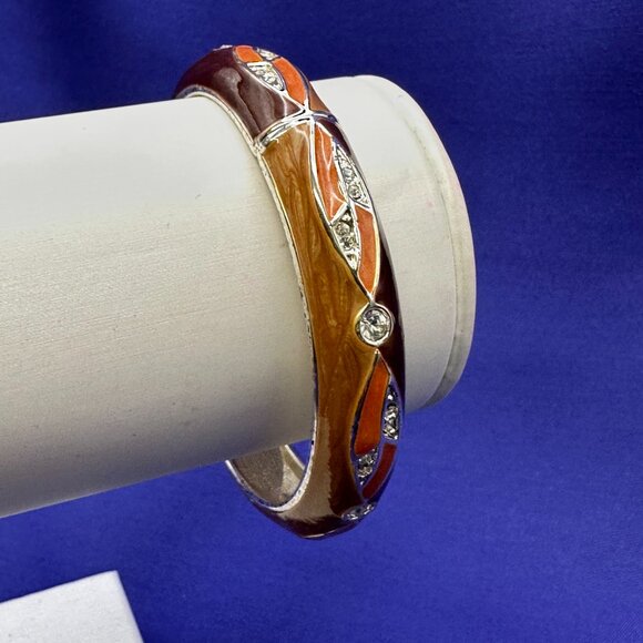 VTG Three-Tone Enamel Hinged Bangle Bracelet w/Crystal Accents - Picture 5 of 14